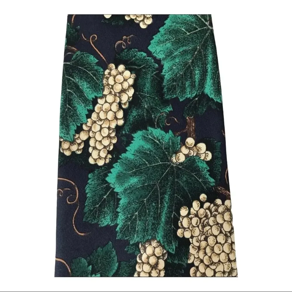 Robert Talbott Silk Tie Green & Cream Grape Leaves Tropical Print